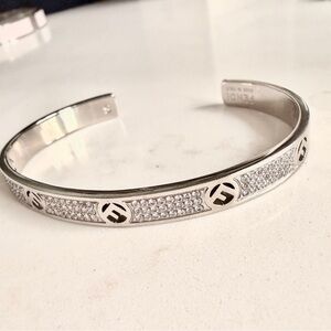 Fendi Crystal Silver Tone Open Cuff Bracelet S